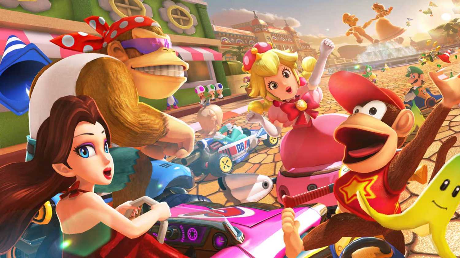 Screenshot from Mario Kart 8 Deluxe of a bunch of racers