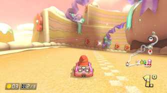 Screenshot from Mario Kart 8 Deluxe of a Shy Guy racing