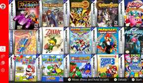 Screenshot from Nintendo Switch Online of Gameboy Advance games