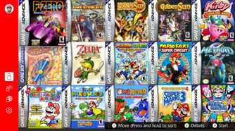 Screenshot from Nintendo Switch Online of Gameboy Advance games