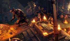 Screenshot from Sea of Thieves video game of pirates looting an ancient tomb with gold all around