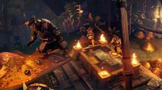 Screenshot from Sea of Thieves video game of pirates looting an ancient tomb with gold all around