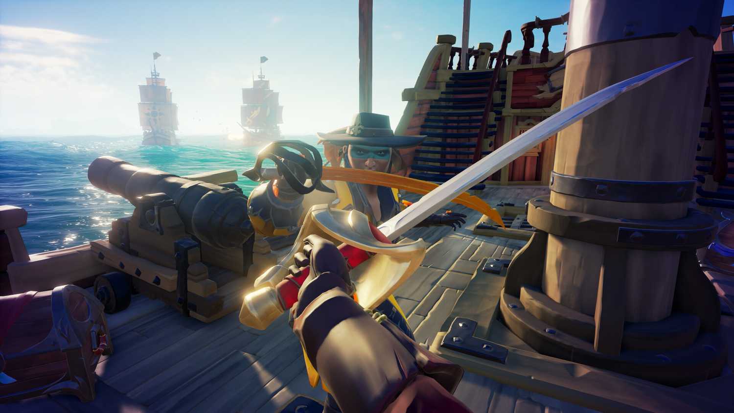 Screenshot from Sea of Thieves video game of two characters sword fighting