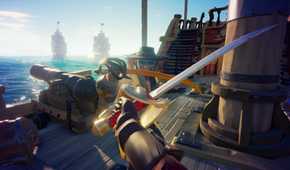 Screenshot from Sea of Thieves video game of two characters sword fighting
