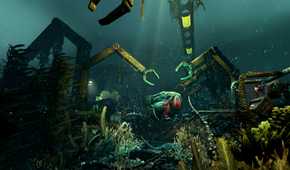 An image from the game "SOMA", showing machinery underwater near the seabed.