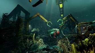 An image from the game "SOMA", showing machinery underwater near the seabed.