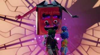 It Takes Two characters standing in front of talking book