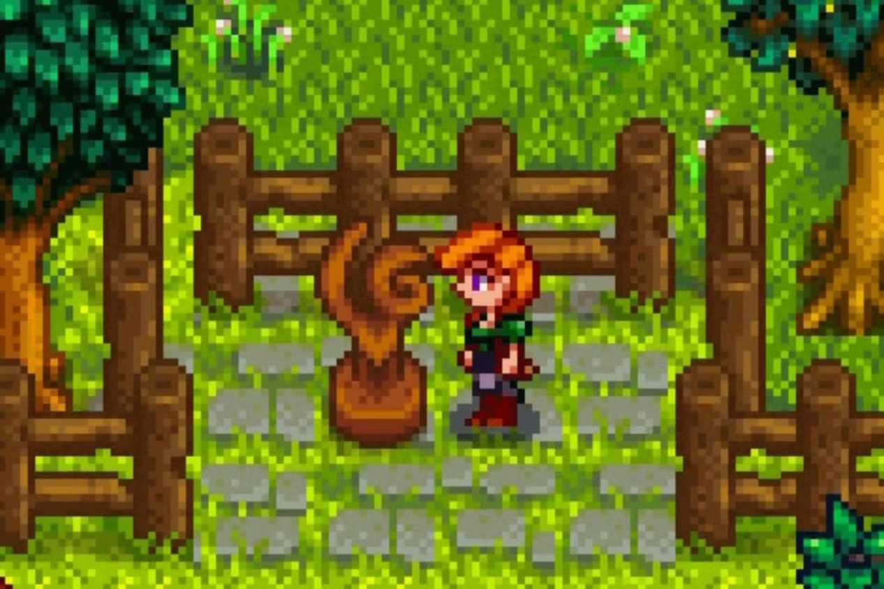 Stardew Valley Leah standing near statue