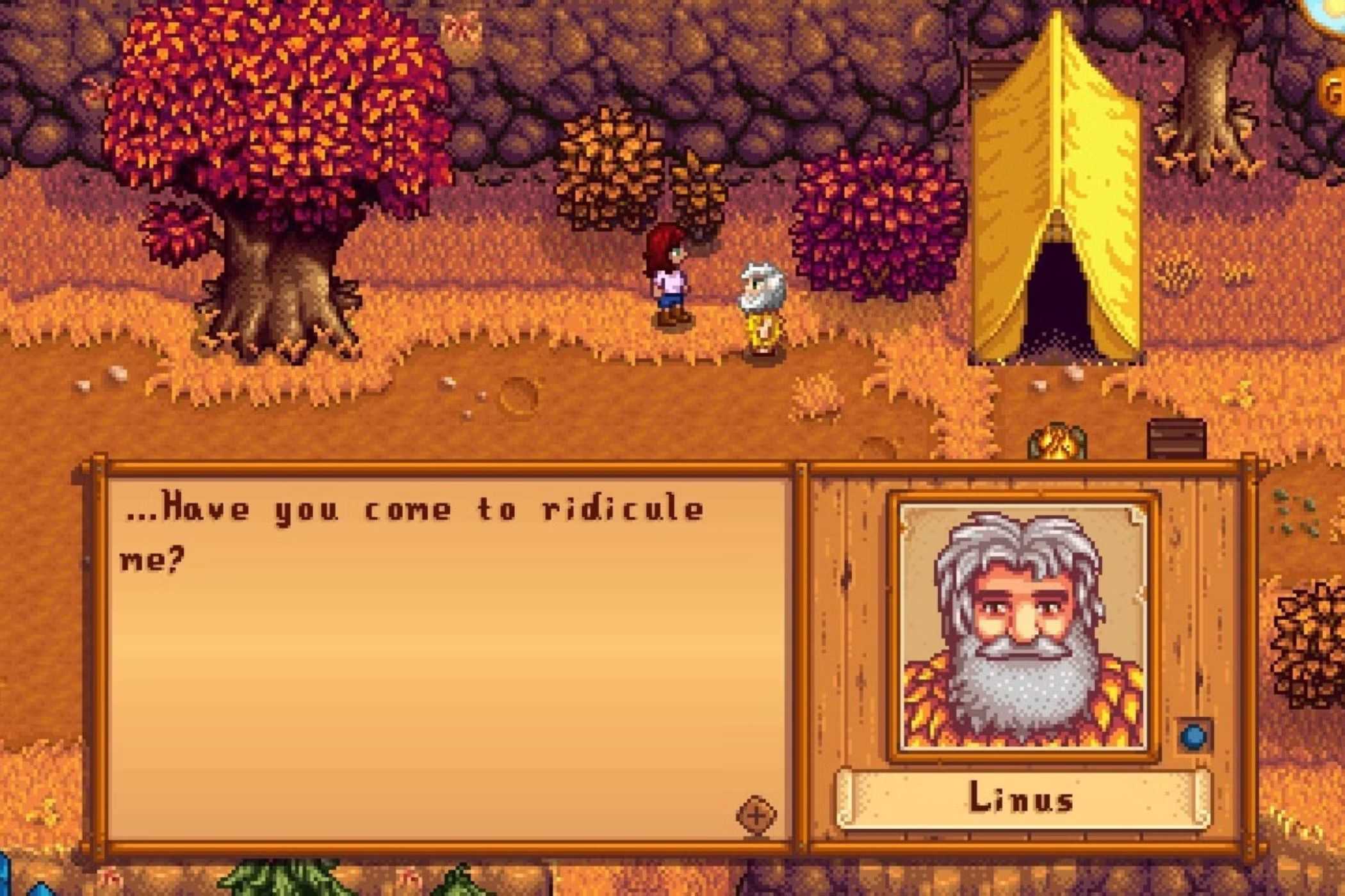 Stardew Valley Linus talking to player
