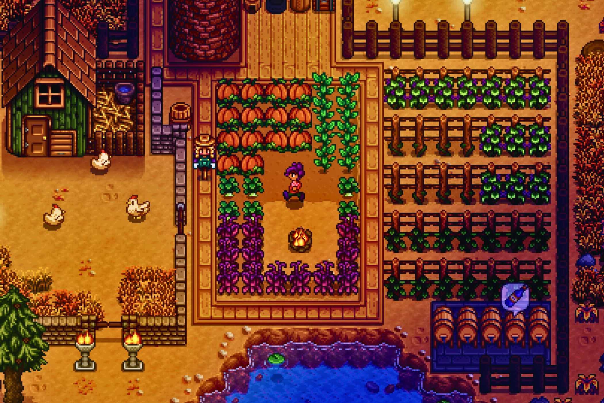 Stardew Valley player running across far.