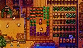 Stardew Valley player running across far.