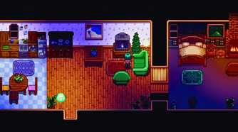 Stardew Valley player watching TV inside of home