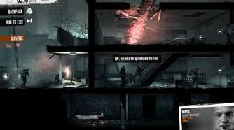 A screenshot from the game "This War of Mine", showing night gameplay which involves scavenging.