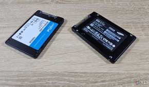 two Crucial and Samsung internal SSDs on a table