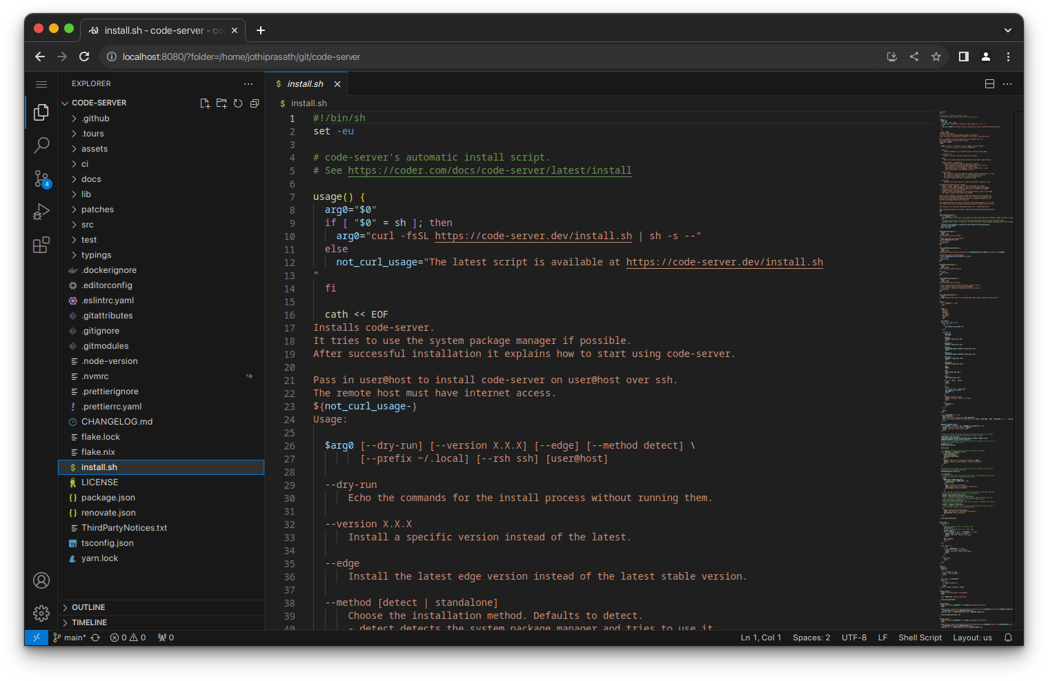 Code server Docker container