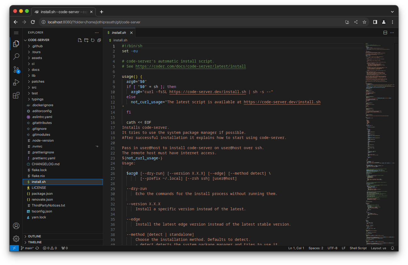 Code server Docker container