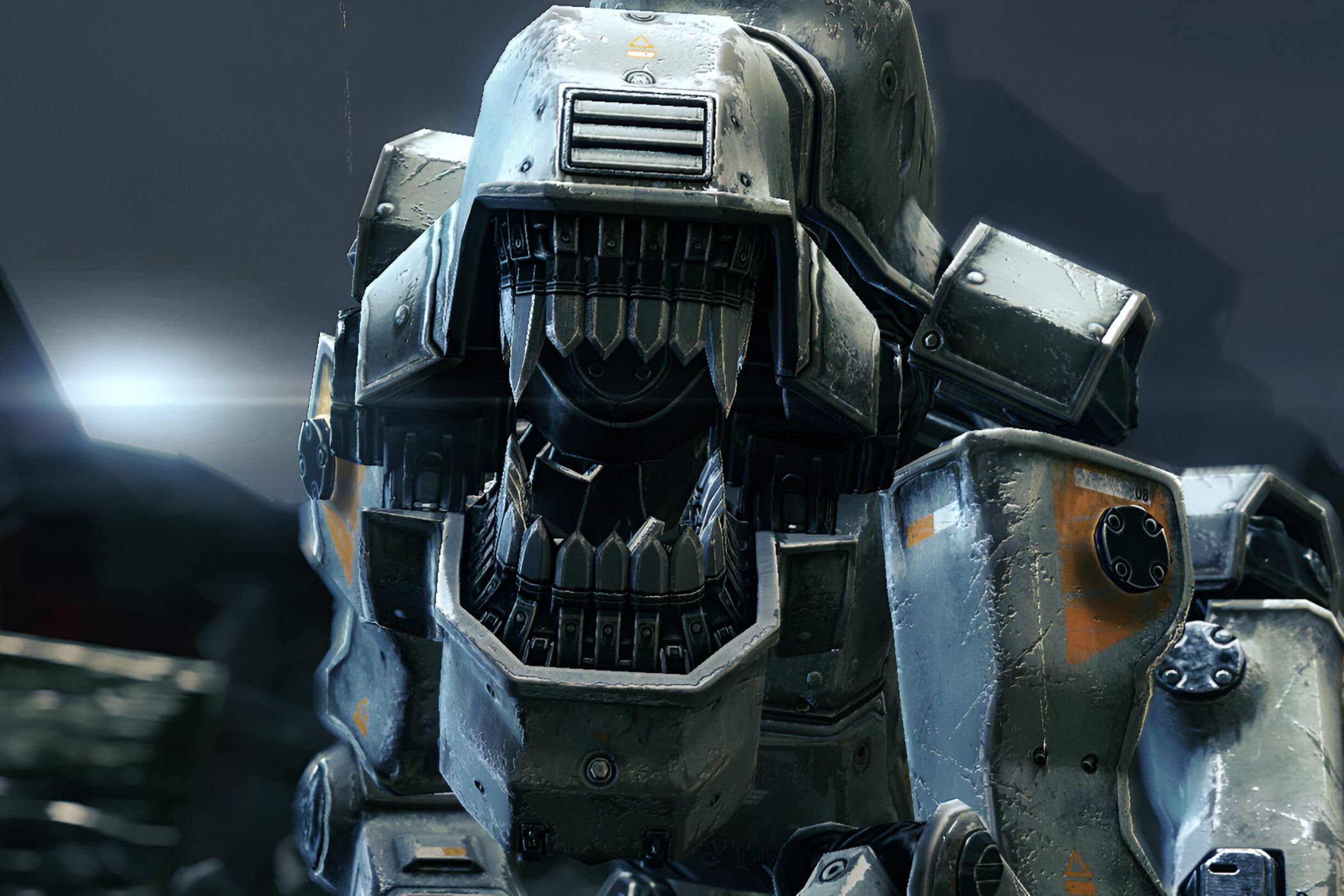 An image from the game Wolfenstein: The New Order, showing a robotic metal dog.