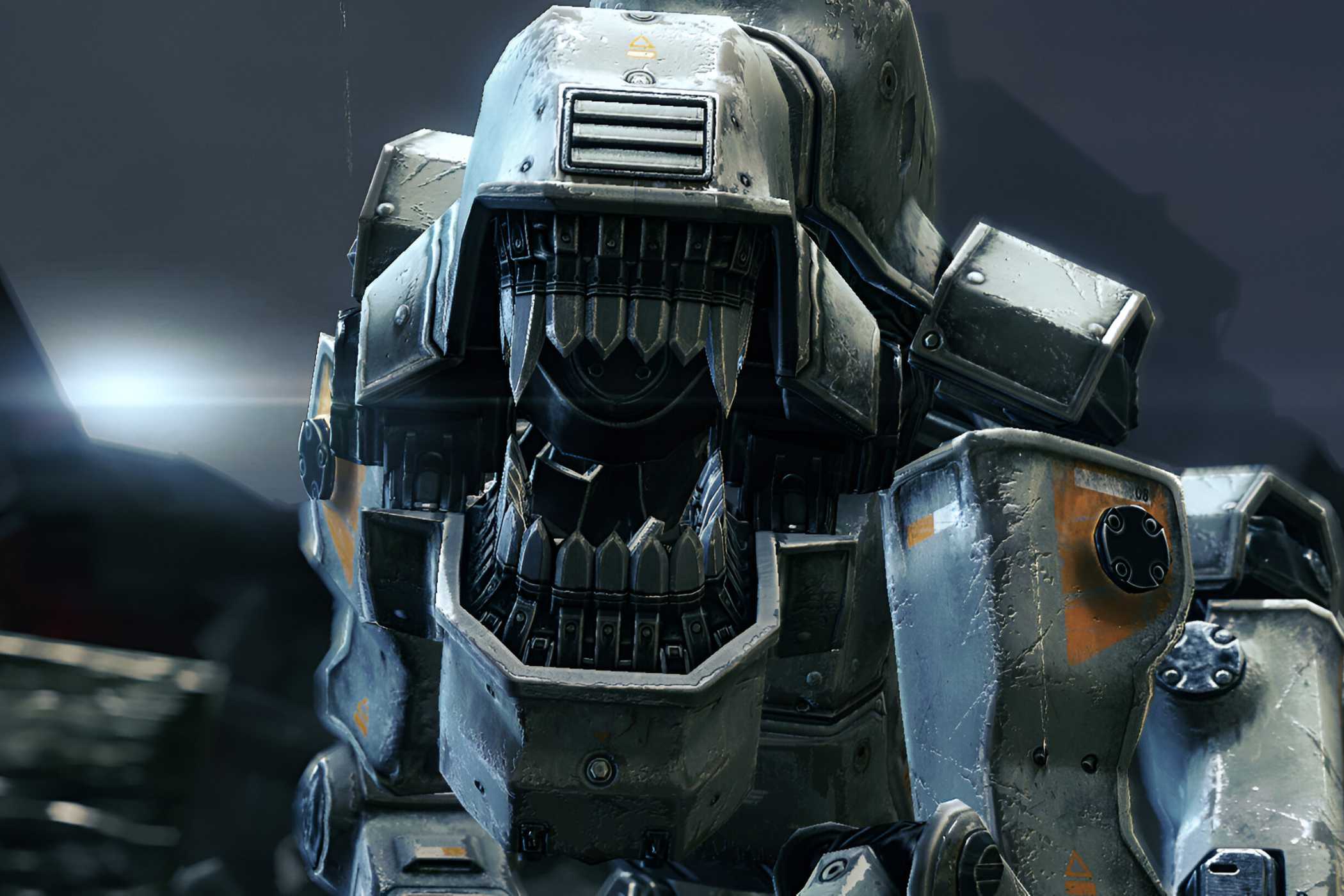 An image from the game Wolfenstein: The New Order, showing a robotic metal dog.