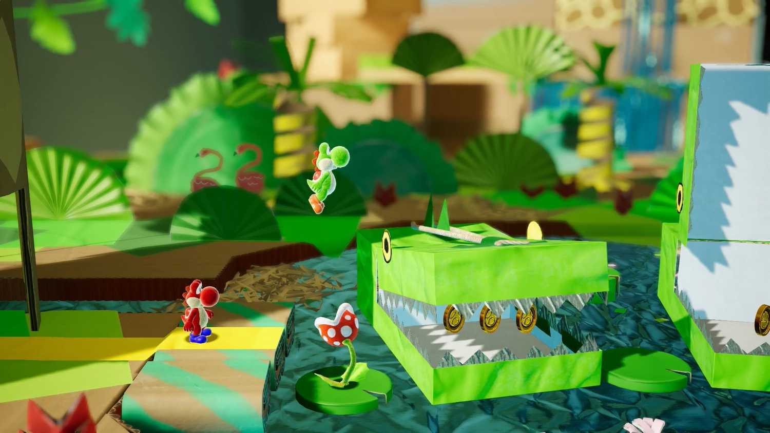 Jungle level in Yoshi's Crafted World