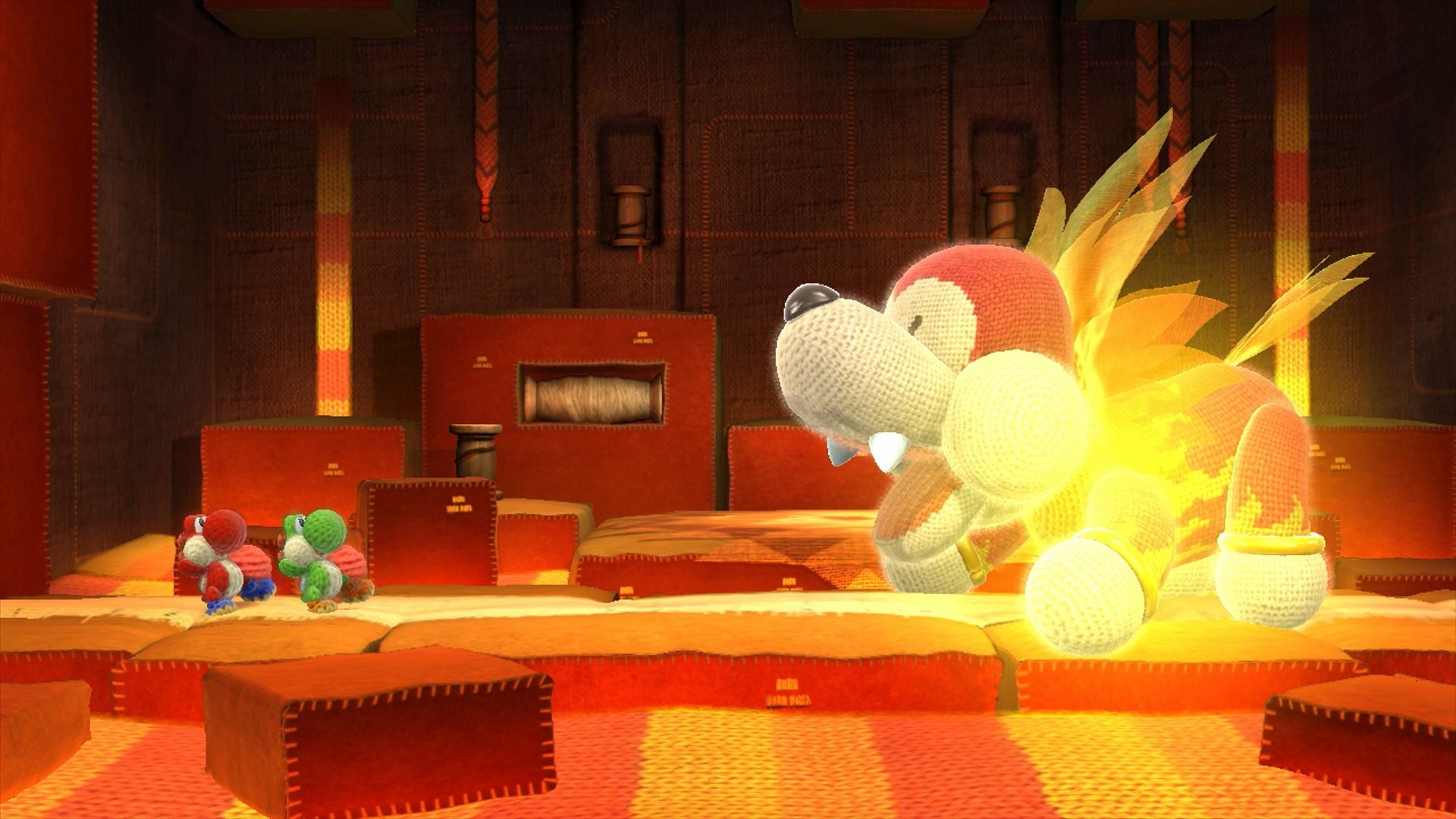 Fire boss battle in Yoshi's Woolly World