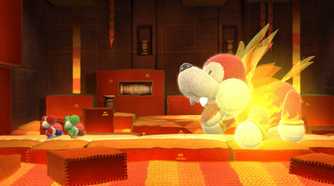 Fire boss battle in Yoshi's Woolly World