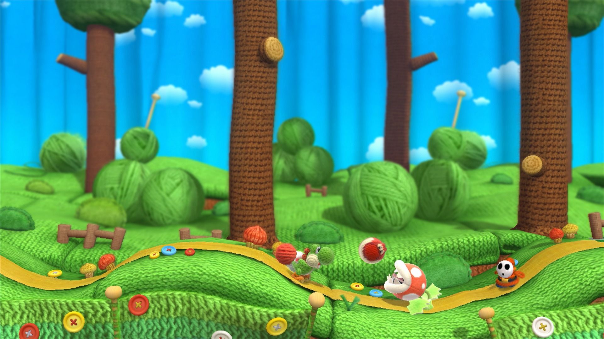Yoshi fighting a Pirahna Plant in Yoshi's Woolly World