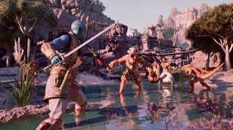 Avowed showing Kai fighting lizards