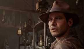 A screenshot of Indiana Jones and the Great Circle showing Indy's face