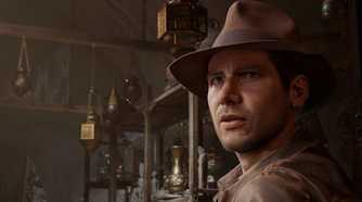 A screenshot of Indiana Jones and the Great Circle showing Indy's face