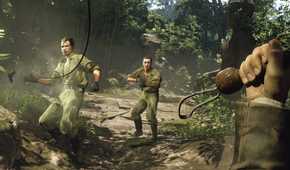 A screenshot of Indiana Jones and the Great Circle showing Indy whipping facists