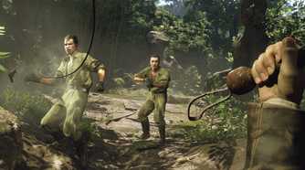 A screenshot of Indiana Jones and the Great Circle showing Indy whipping facists