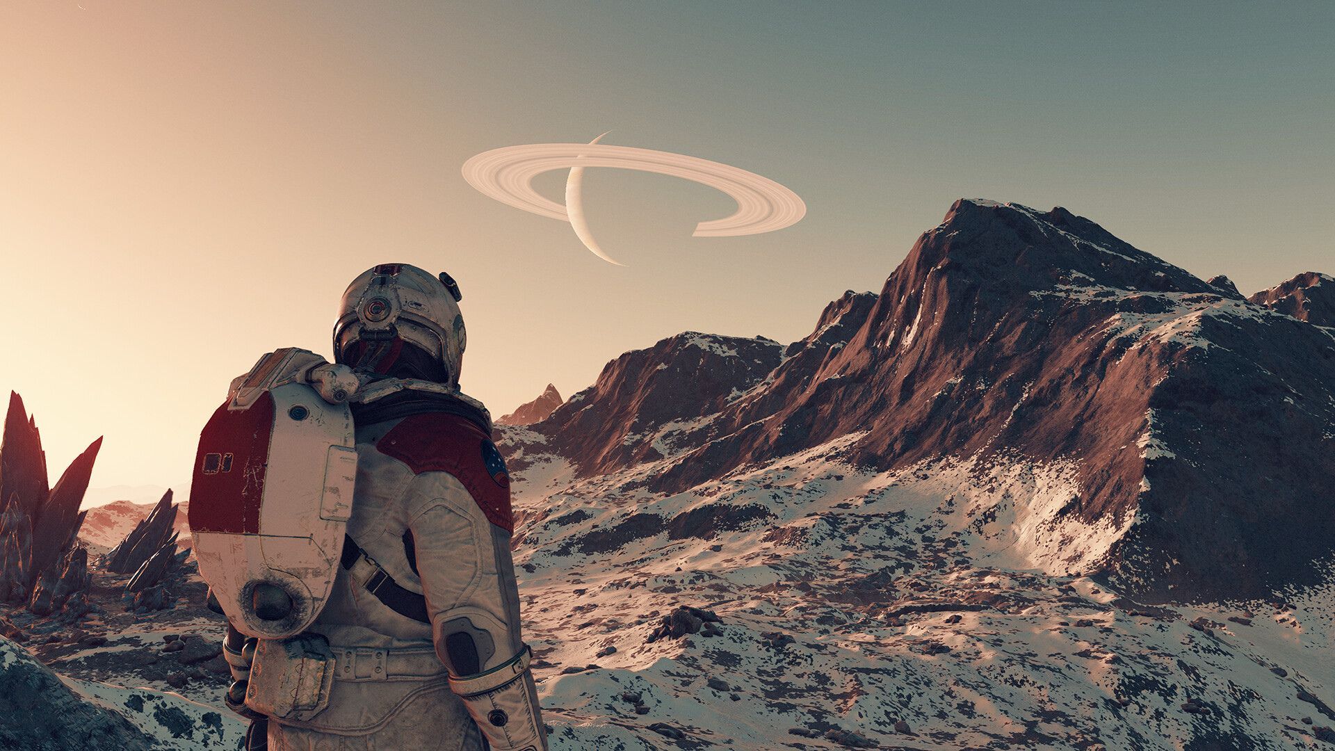 A screenshot of planet traversal in Starfield