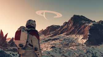 A screenshot of planet traversal in Starfield