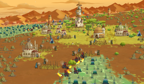A village in a desert biome in The Wandering Village