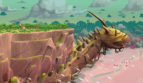 A close up of the giant creature in The Wandering Village