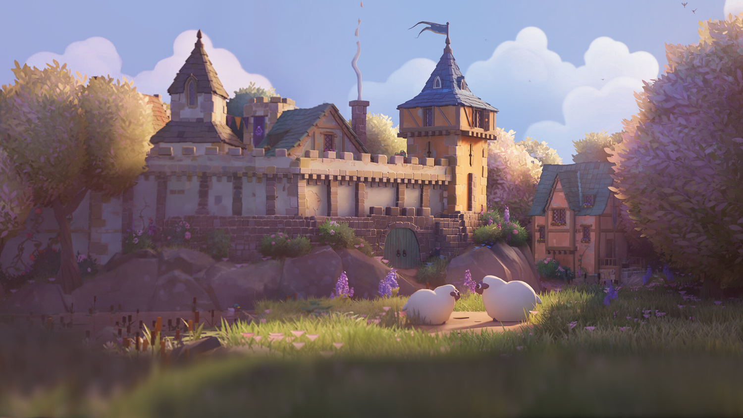 1Two sheep in front of a castle
