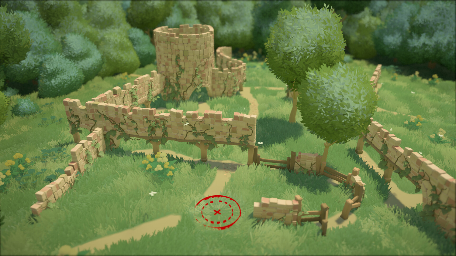 A ruined castle with overgrown vegetation