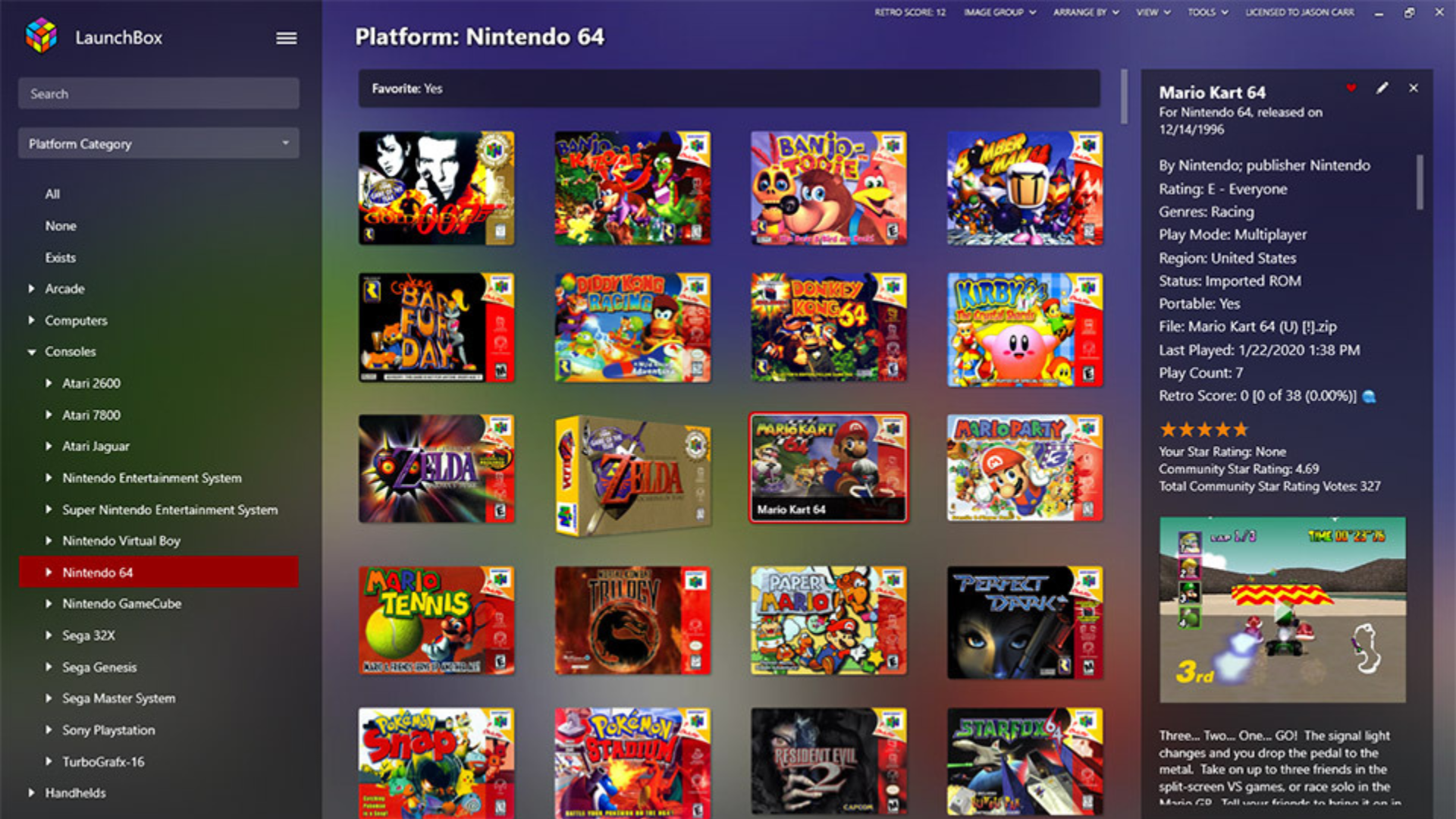 Mariokart 64 in a LaunchBox Library