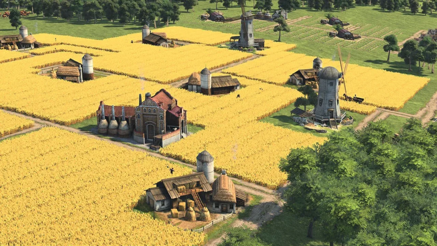 Farm houses surrounded by farmland