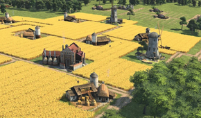 Farm houses surrounded by farmland