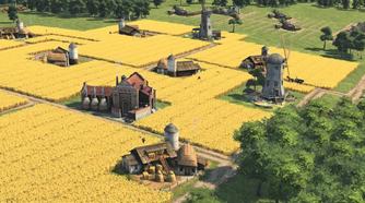 Farm houses surrounded by farmland