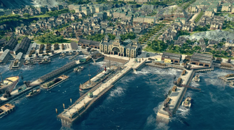 3 Docks side by side in an industrial town
