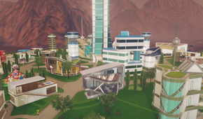 A futuristic city in Surviving Mars