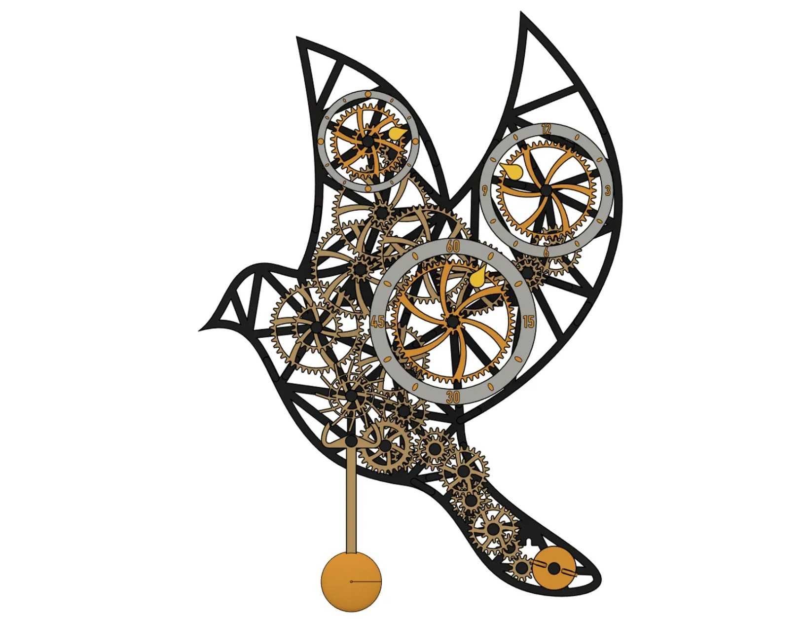 The structure of the 2d design of mechanical wall clock