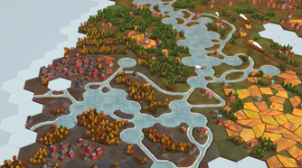 Areas of land separated by water
