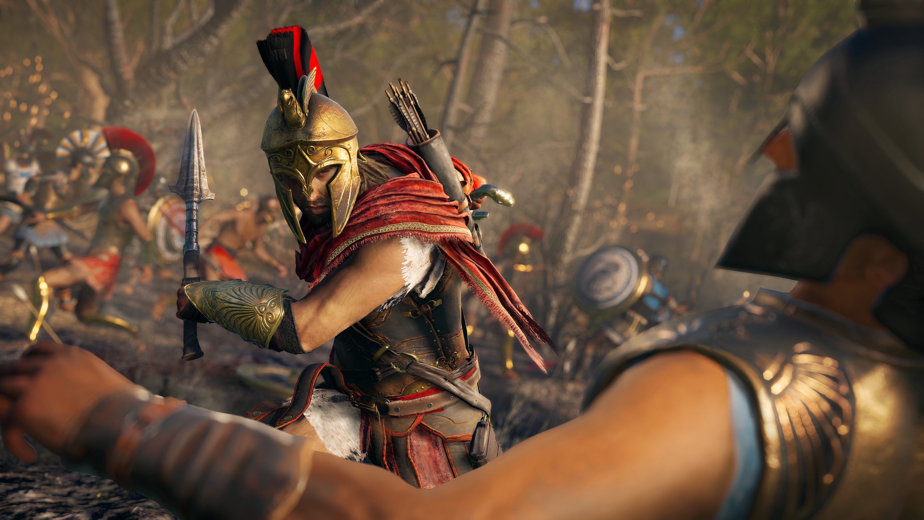 Dynamic Screenshot of a combat filled cutscene in Assassin's Creed Odyssey