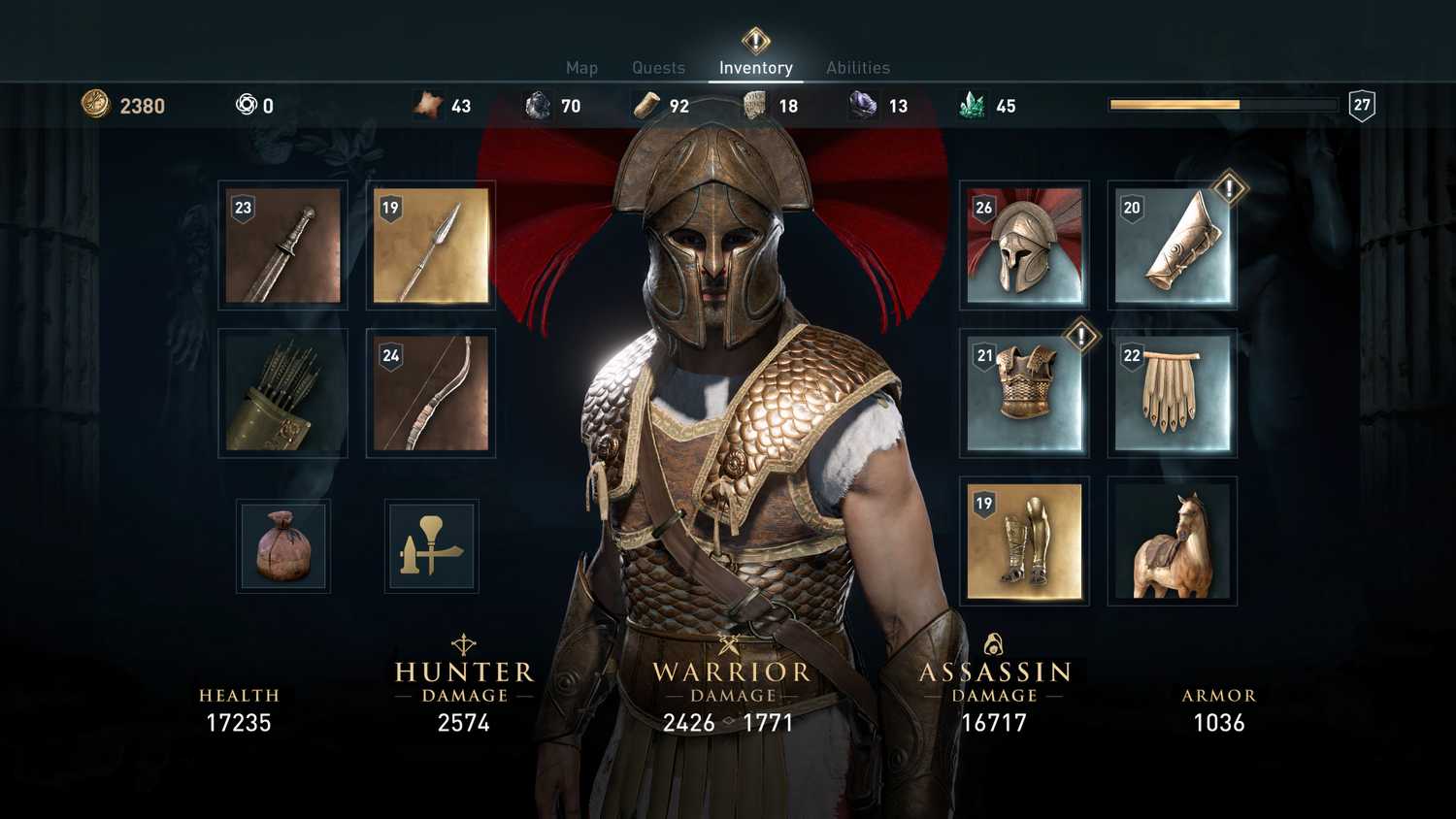 An image of the inventory screen in Assassin's Creed Odyssey