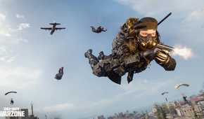 Call of Duty Operator descending with a pistol during a Warzone drop