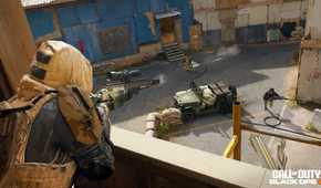 Call of Duty Operator firing a marksman rifle from a sniper nest at enemies positioned below in Black Ops 6
