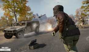 Call of Duty Operator throwing a grenade at a vehicle in Warzone